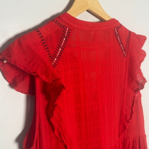 Knox Rose Red Embroidered Midi Empire Cotton Summer Dress Sz Large - Picture 9 of 12